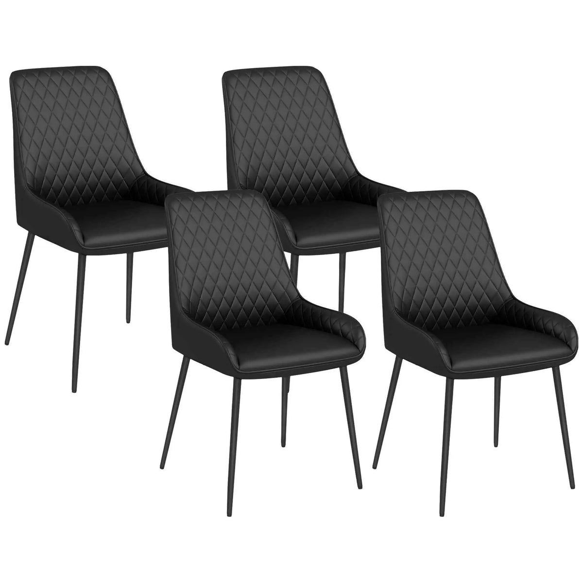 Set of four black Blake vegan leather dining chairs with diamond tufting by SLOTH Nation, stylish kitchen and dining room furniture.