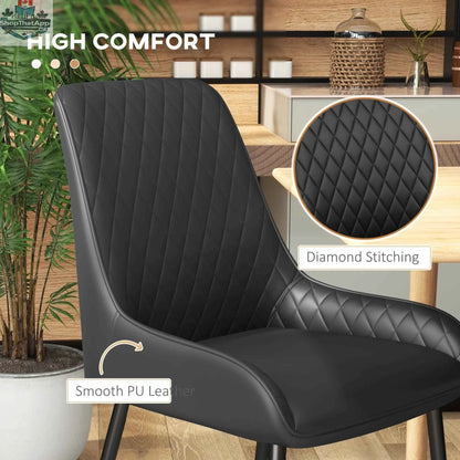 Set of four black Blake vegan leather dining chairs with diamond tufting from SLOTH Nation, showcasing stylish kitchen and dining room furniture.