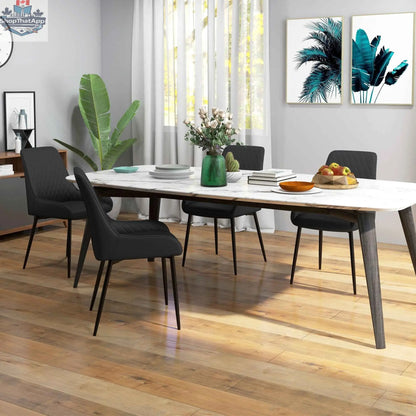 Set of four black Blake vegan leather dining chairs with diamond tufting by SLOTH Nation, ideal for modern kitchen and dining rooms.