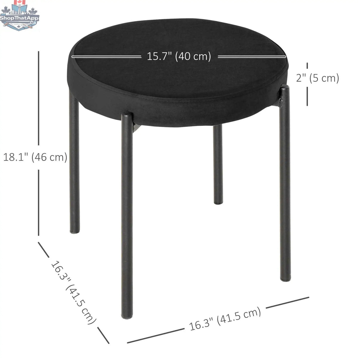 Set of four black Noel backless round dining stools with metal legs by SLOTH Nation, ideal for modern kitchen and dining room.