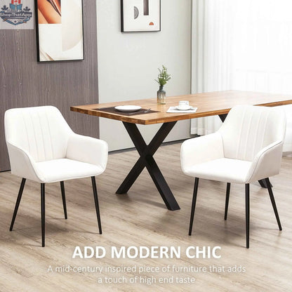 Pair of Robbie beige modern dining chairs with armrests by SLOTH Nation, featuring sleek design and comfortable seating for dining rooms.
