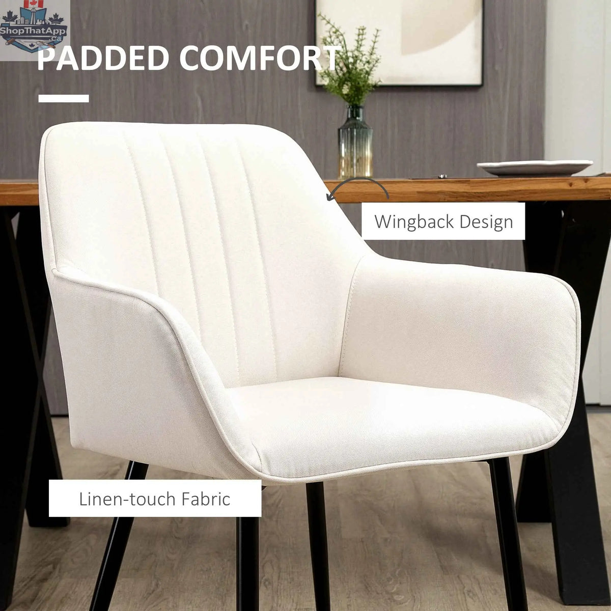 Set of two Robbie beige modern dining chairs with armrests by SLOTH Nation, featuring sleek design and comfortable seating.