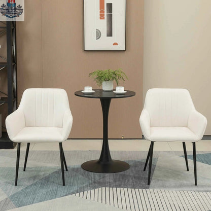 Pair of Robbie beige modern dining chairs with armrests from SLOTH Nation, stylish kitchen and dining room seating set of two.