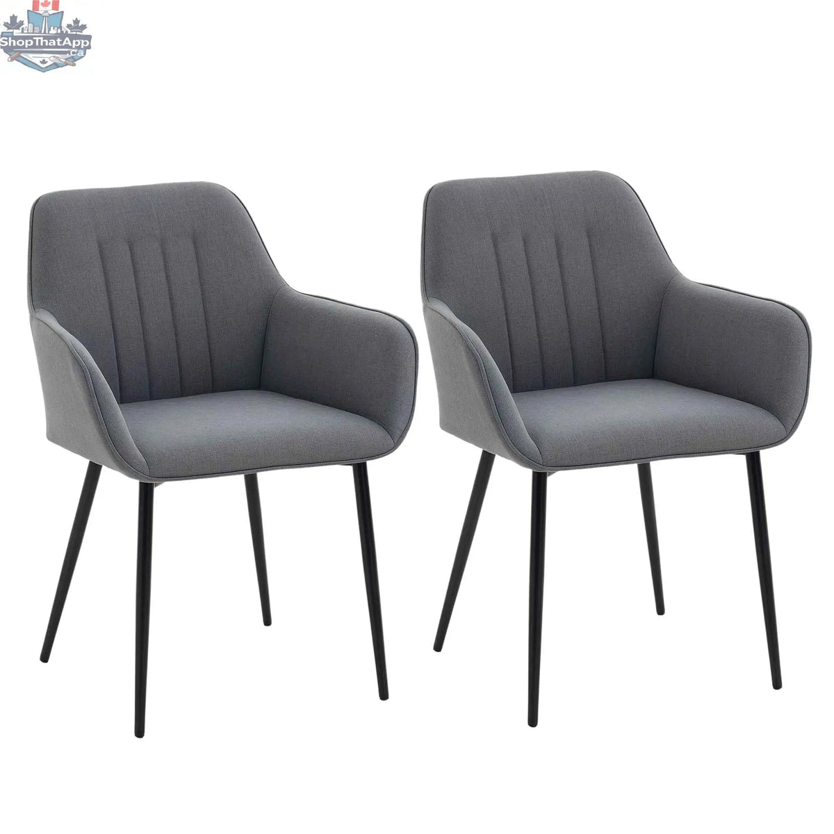 Set of two dark grey Robbie dining chairs with armrests from SLOTH Nation, featuring modern kitchen and dining room furniture.