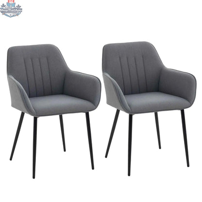 Set of two dark grey Robbie dining chairs with armrests from SLOTH Nation, featuring modern kitchen and dining room furniture.