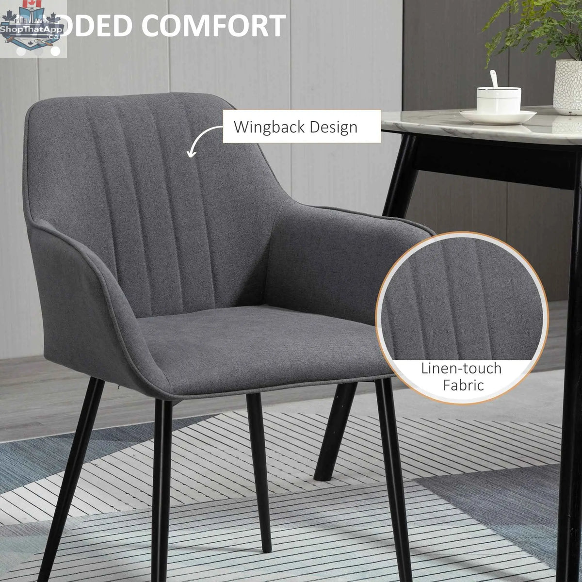 Set of two dark grey Robbie dining chairs with armrests from SLOTH Nation, featuring modern design and comfortable seating.