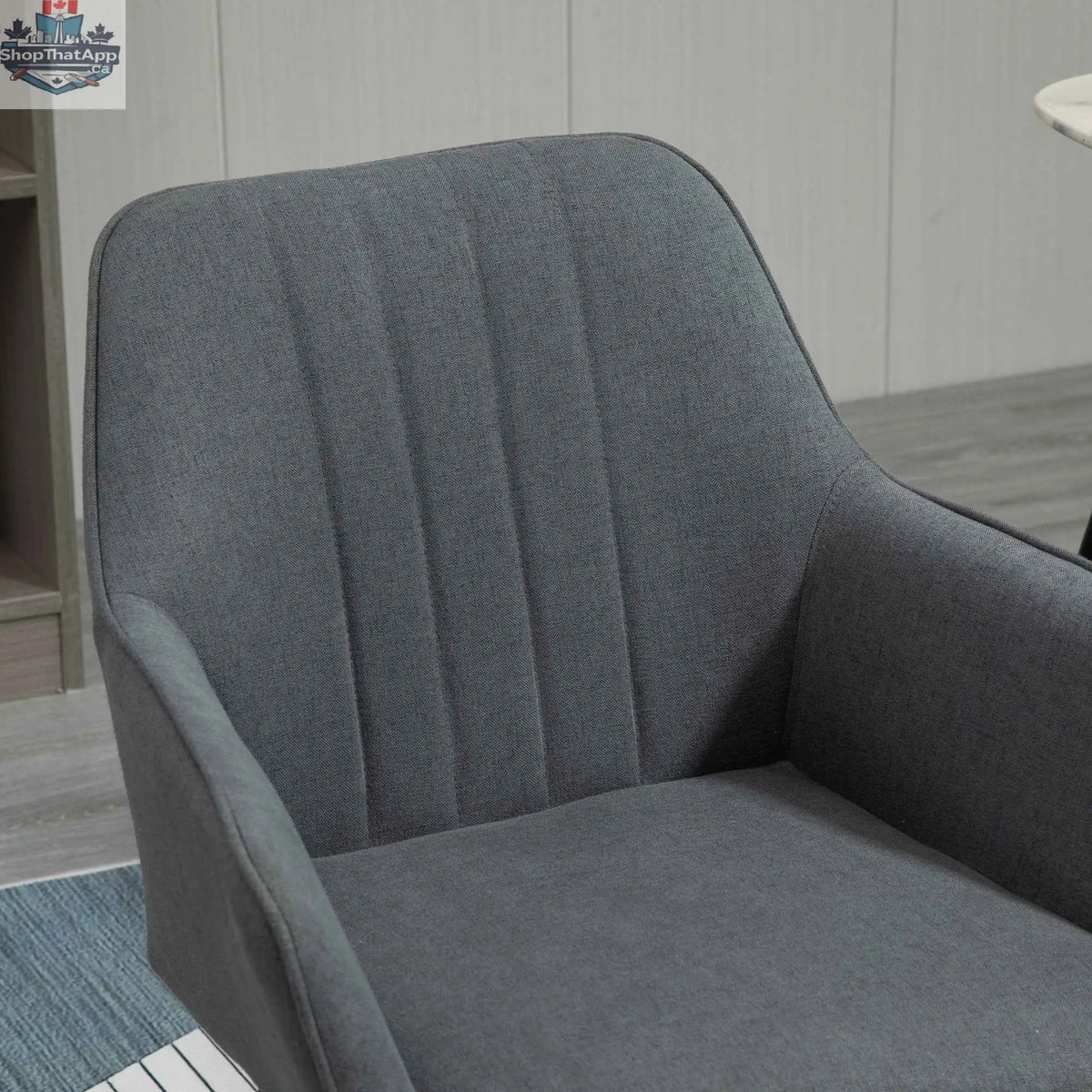 Set of two dark grey Robbie dining chairs with armrests by SLOTH Nation, showcasing modern kitchen and dining room furniture.