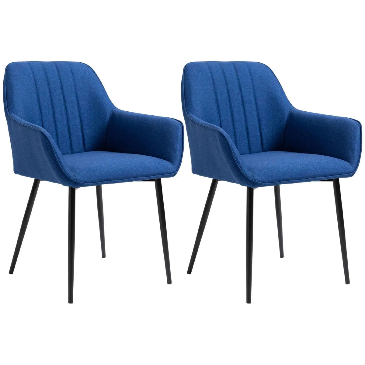 Set of two SLOTH Nation Robbie modern dark blue dining chairs with armrests, featuring sleek design for kitchen and dining room.