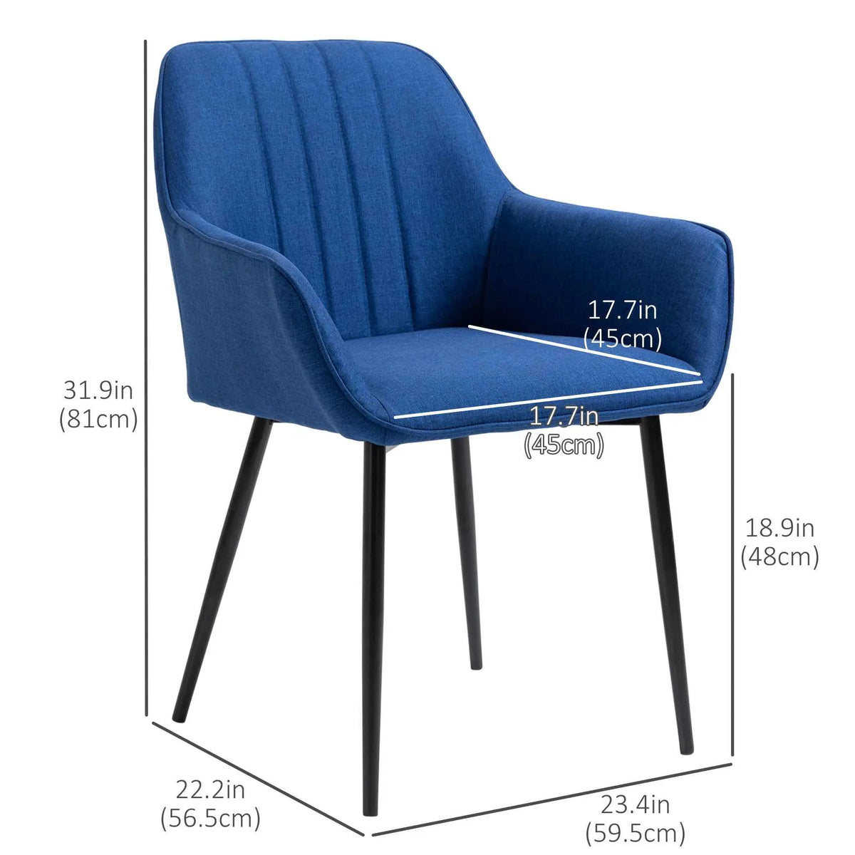 Set of two SLOTH Nation Robbie dark blue dining chairs with armrests, modern kitchen and dining room furniture.