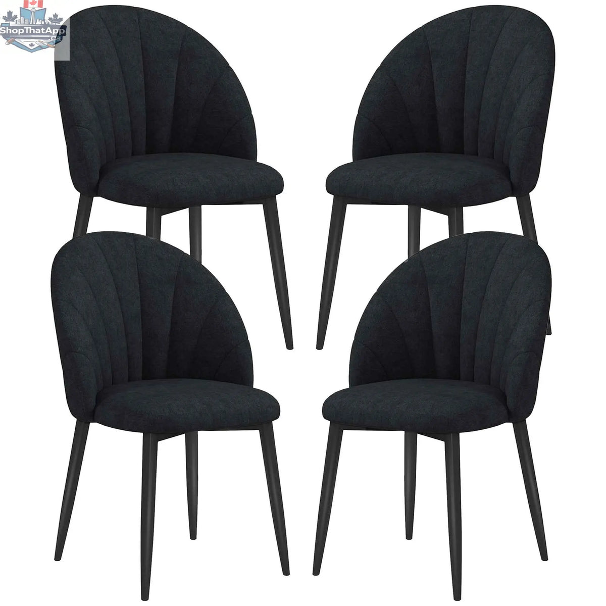 Set of four Skylar Black modern dining chairs by SLOTH Nation, showcasing sleek, contemporary design for stylish kitchen or dining room.