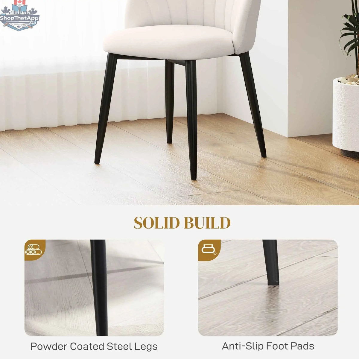 Set of four Skylar modern dining chairs by SLOTH Nation in cream white with sleek, contemporary design for kitchen and dining room.
