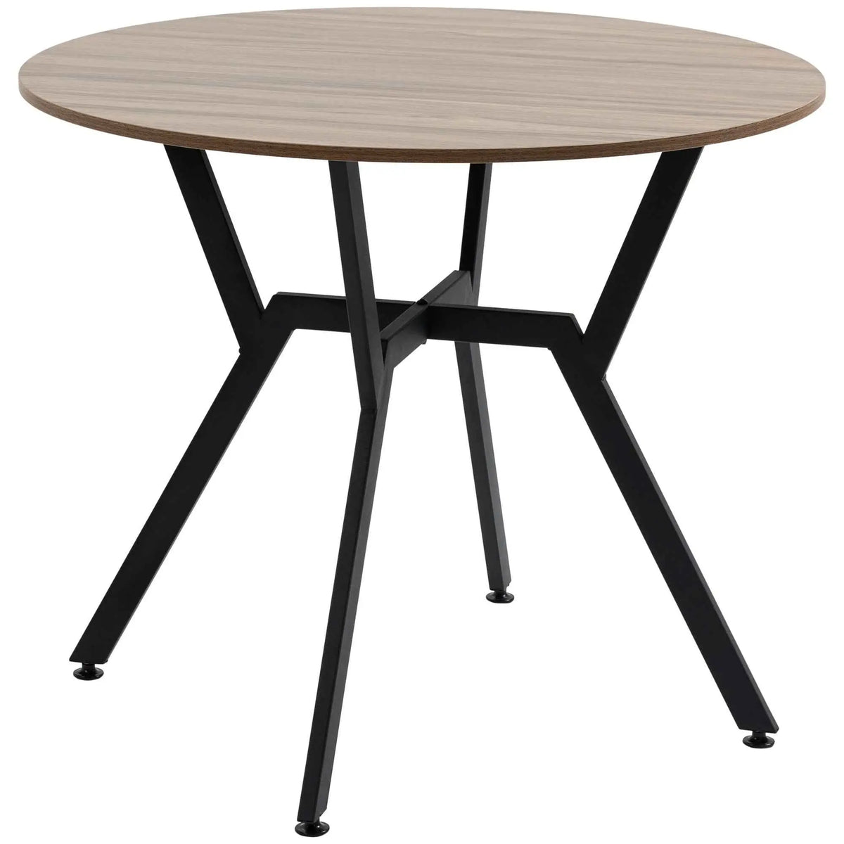Ainsley 35-inch round dining table with brown finish and steel frame, suitable for kitchen and dining room furniture.