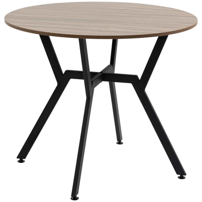 Ainsley 35-inch round dining table with brown finish and steel frame, suitable for kitchen and dining room furniture.