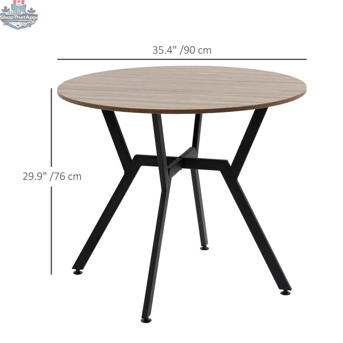 Ainsley 35-inch round dining table with steel frame in brown, modern home furnishings for kitchen and dining space