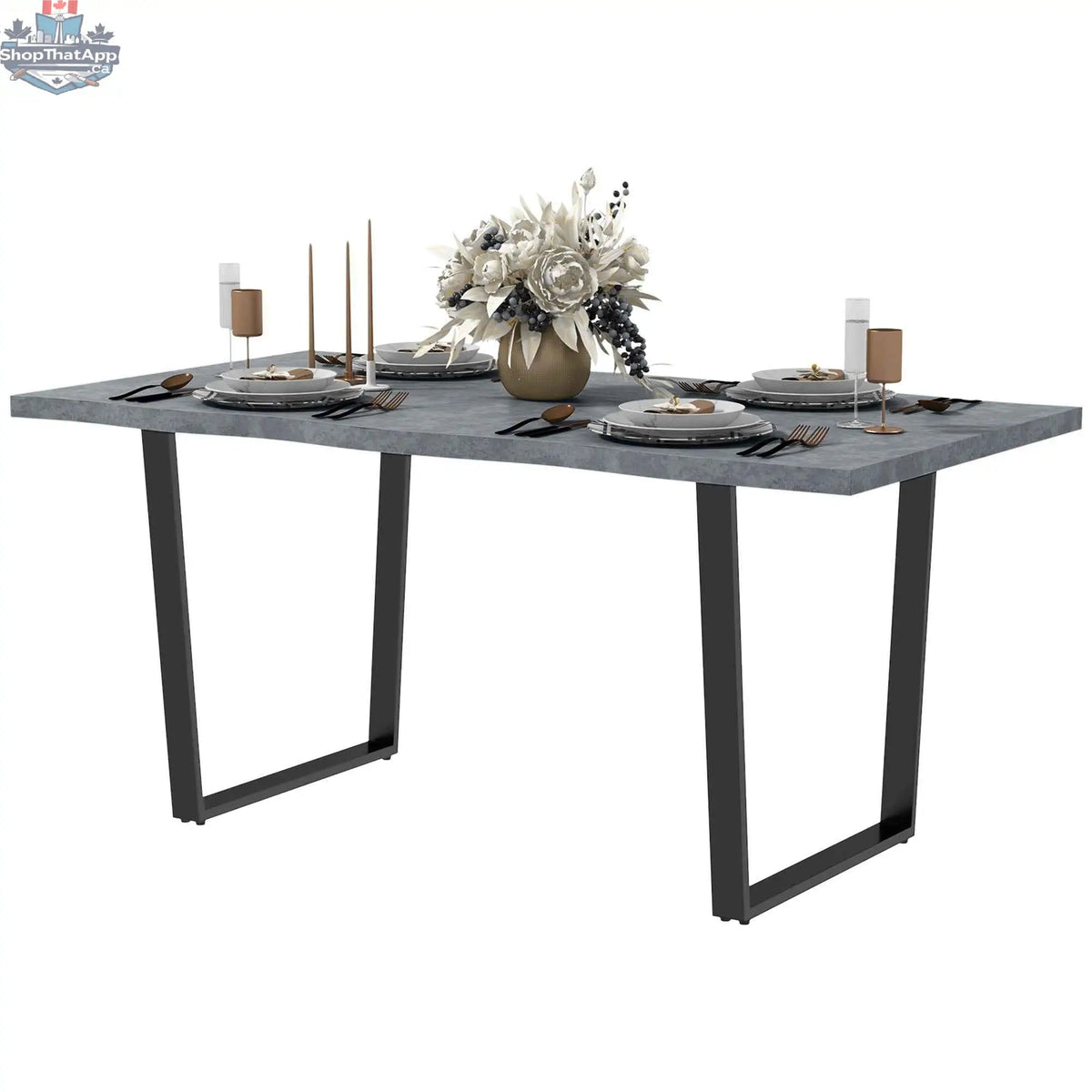Ashton 63-inch dining table by SLOTH Nation with wave-edged cement grey tabletop and steel legs, ideal for modern dining rooms.