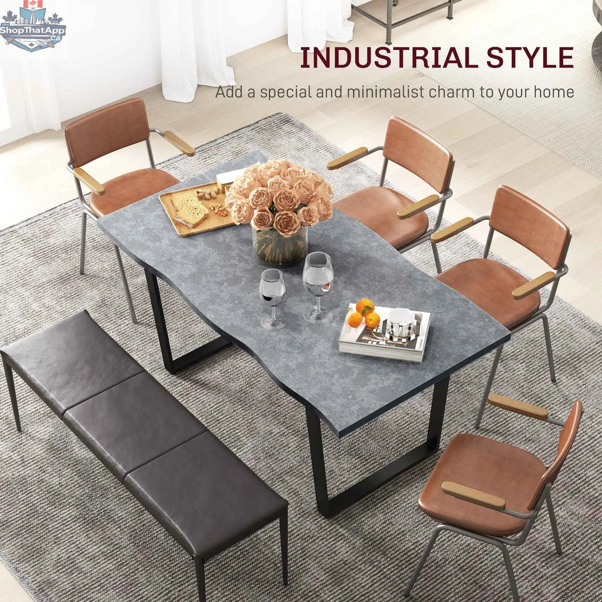 Ashton 63-inch dining table with wave-edged cement grey tabletop and steel legs, modern kitchen and dining furniture by SLOTH Nation