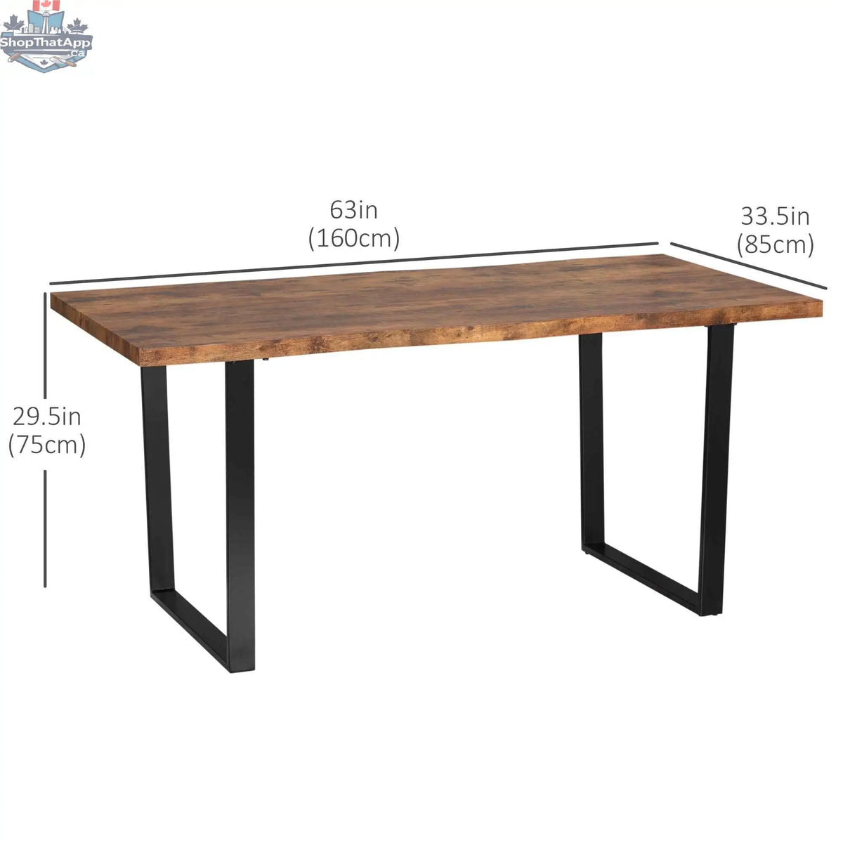 Rustic brown Ashton dining table by SLOTH Nation with wave-edged tabletop and steel legs, 63-inch kitchen dining furniture.