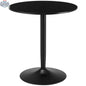 Modern black round dining table by SLOTH Nation with steel base, perfect for small spaces in home dining rooms.