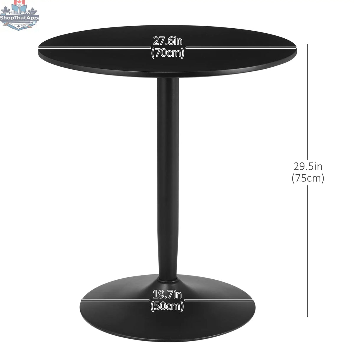 Black Jan Modern round dining table with steel base, ideal for small spaces, from SLOTH Nation home furnishings collection.