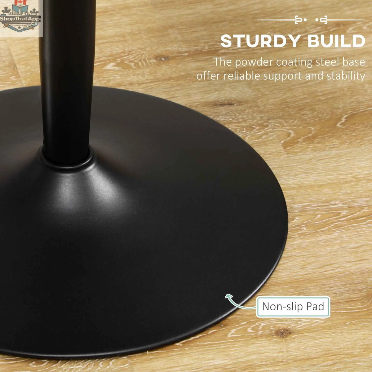 Black Jan Modern round dining table with steel base by SLOTH Nation, perfect for small spaces in home kitchens or dining areas.