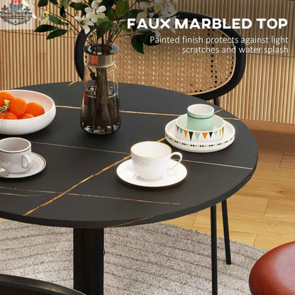 Rene round dining table by SLOTH Nation with faux marble top in black, ideal for small spaces and modern kitchen or dining areas.