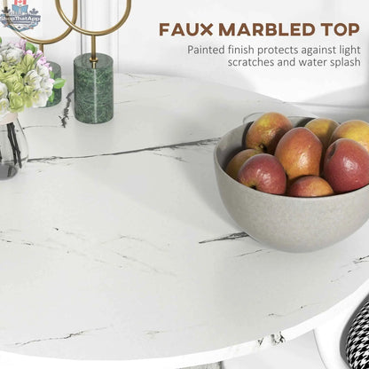 SLOTH Nation Rene round modern dining table with faux marble top in white, ideal for small spaces, home kitchen or dining area.