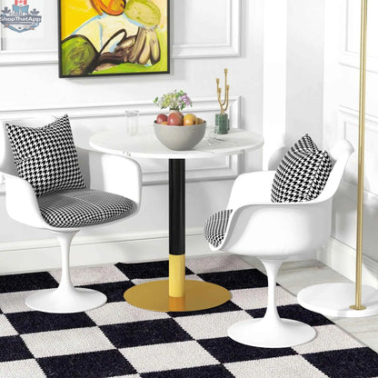 SLOTH Nation Rene round modern dining table with faux marble top in white, ideal for small dining spaces.
