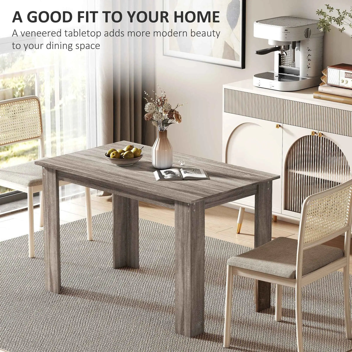 Light grey Spencer 47-inch dining table by SLOTH Nation, designed for 4-6 people, showcasing a modern kitchen and dining furniture style.