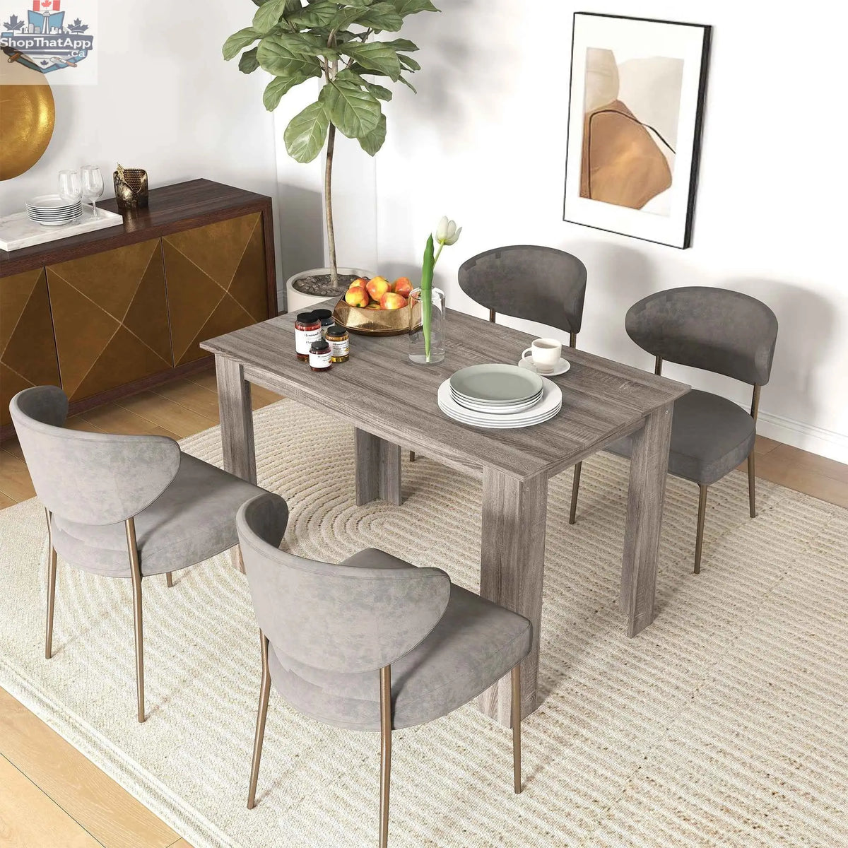 Light grey 47-inch dining table by SLOTH Nation with space for 4-6 people, ideal for kitchen and dining rooms.