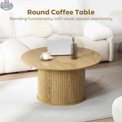 Modern Nordic cedar center table with fluted base, 31.5-inch oak finish living room furniture by SLOTH Nation.