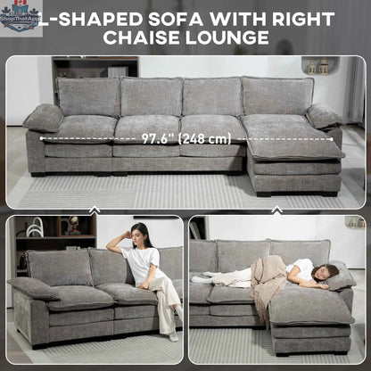Grey GABI right hand facing sectional sofa with chaise lounge, modern living room furniture by SLOTH Nation.