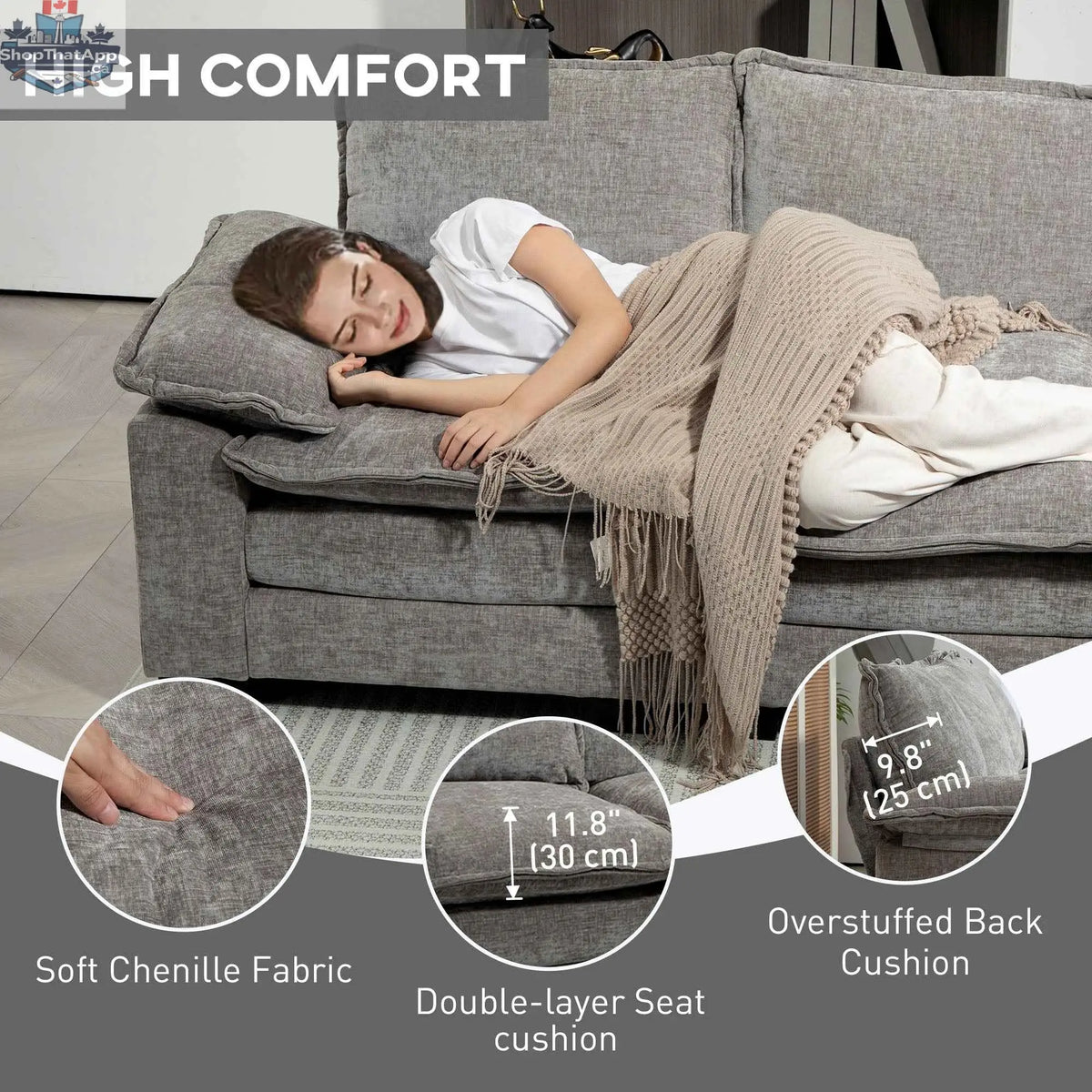 Grey GABI right hand facing sectional sofa with chaise lounge, modern living room furniture by SLOTH Nation.