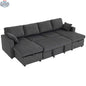 Grey Theo U-shaped sleeper sectional with storage chaise from SLOTH Nation, showcasing plush fabric and modern living room furniture.