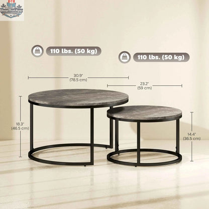 Modern grey nesting coffee tables with faux marble tops from SLOTH Nation, stylish living room furniture set.