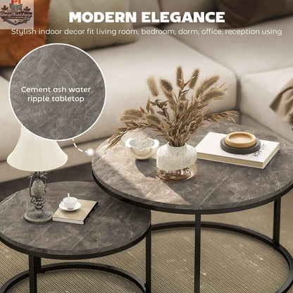 Modern grey nesting coffee tables with faux marble tops, stylish living room furniture by SLOTH Nation