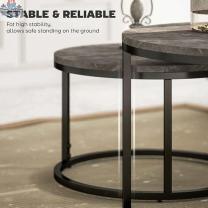 Modern grey nesting coffee tables with faux marble tops, stylish living room furniture by SLOTH Nation.
