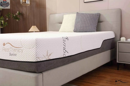 12-inch bamboo cool gel memory foam mattress by SLOTH Nation, shown in a bedroom setting with plush bedding.