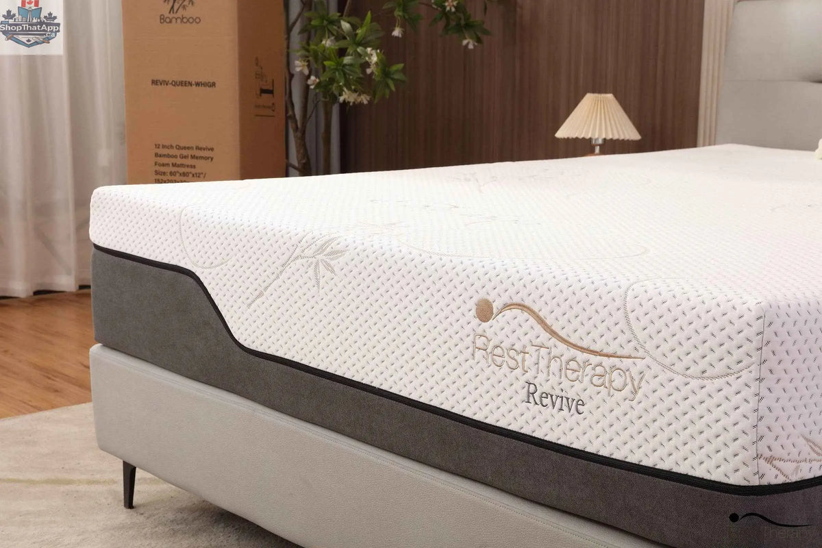 12-inch bamboo cool gel memory foam mattress by SLOTH Nation, featuring breathable bamboo cover and available in three sizes.