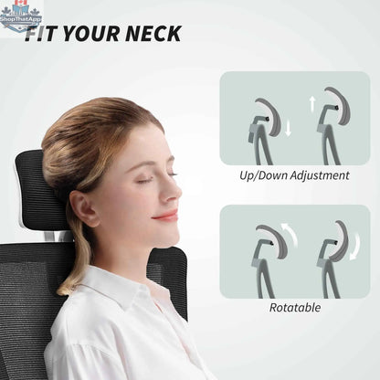 Black and white SLOTH Nation Andre ergonomic office chair with 2D lumbar support and adjustable headrest, featuring modern office furniture design.