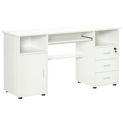 White Bloom computer desk by SLOTH Nation featuring a keyboard tray and storage drawers, ideal for stylish office workspaces.