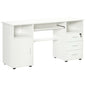 White Bloom computer desk by SLOTH Nation featuring a keyboard tray and storage drawers, ideal for stylish office workspaces.
