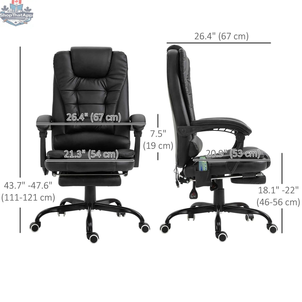 Black Declan Executive Office Chair by SLOTH Nation featuring 7-point massage and reclining functions, with ergonomic design and armrests.