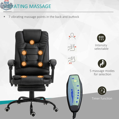 Black Declan Executive Office Chair by SLOTH Nation featuring 7-point massage, recline function, and ergonomic design.
