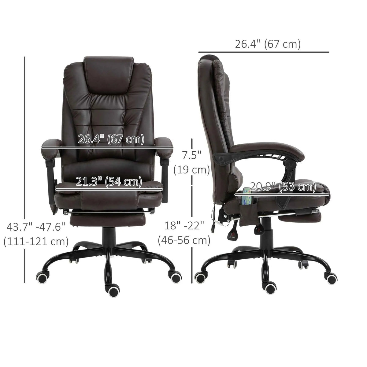Brown Declan executive office chair by SLOTH Nation with 7-point massage, reclining features, and padded armrests for comfort.