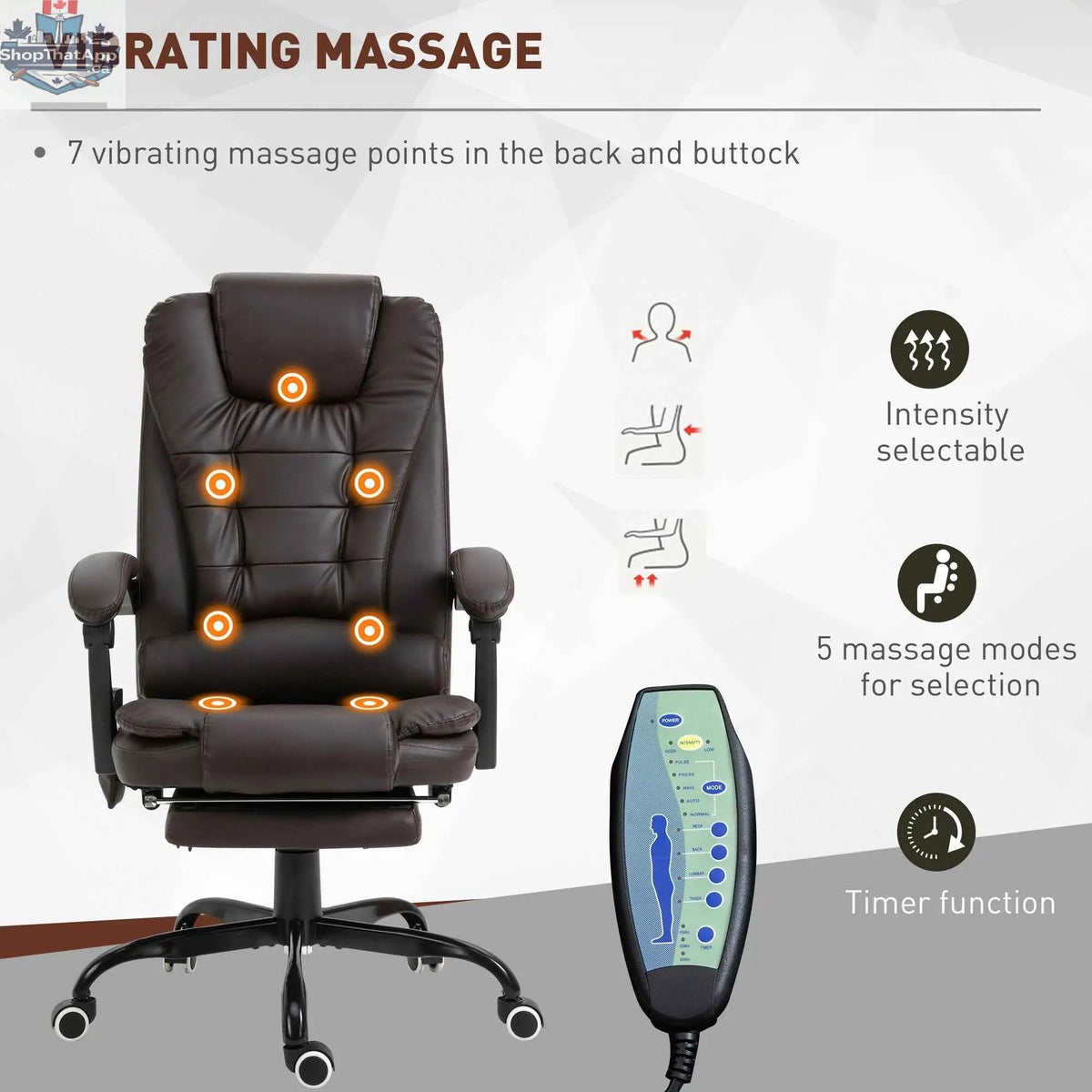Brown Declan executive office chair by SLOTH Nation with 7-point massage and reclining features for ergonomic comfort.