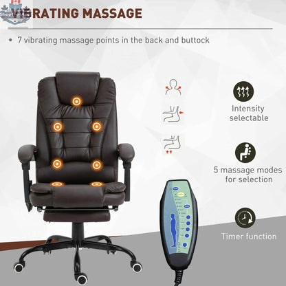 Brown Declan executive office chair by SLOTH Nation with 7-point massage and reclining features for ergonomic comfort.