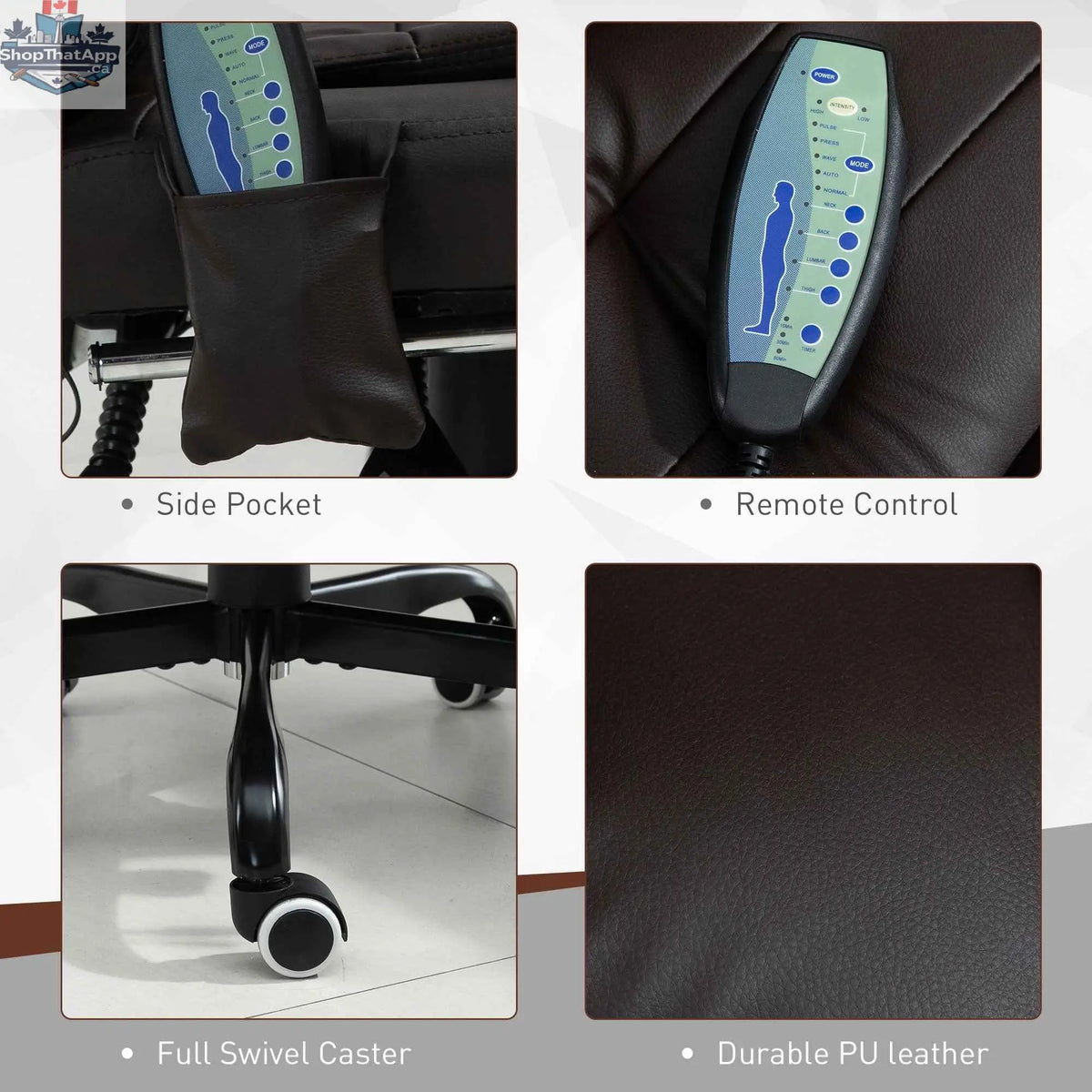 Brown Declan executive office chair by SLOTH Nation with 7-point massage, reclining features, and ergonomic design.