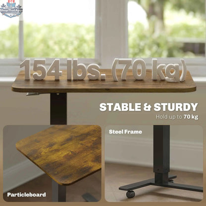 Rustic brown Emerson adjustable height standing desk by SLOTH Nation with pneumatic mobile design and modern office furniture style.