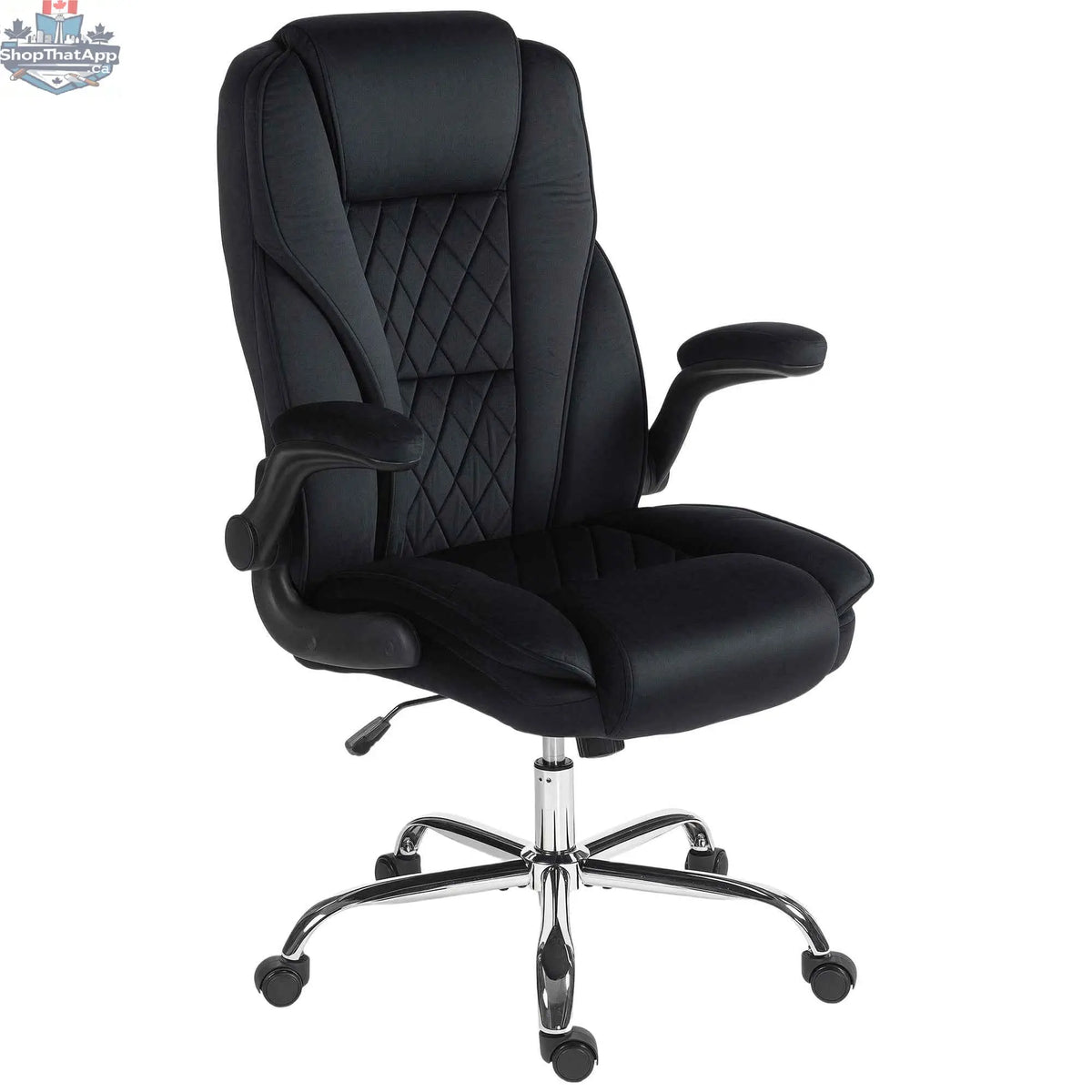 Black Hayden Executive Office Chair by SLOTH Nation with flip-up armrests, ergonomic design, and padded seating for comfort.