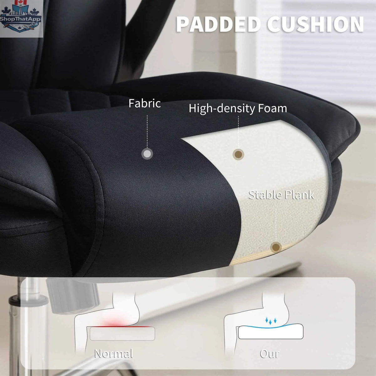 Black Hayden executive office chair with flip-up armrests from SLOTH Nation, featuring a modern design and ergonomic features.